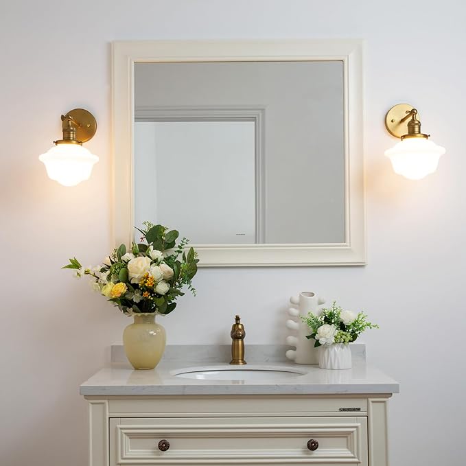 Pathson Vintage Wall Sconce Lamp with Milk White Glass Shade, Hardwired Bathroom Wall Vanity Lighting for Living Room Bedroom Kitchen