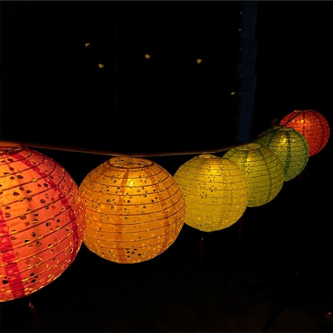 6Pcs Chinese Lunar New Year Decorations 2026 Chinese Paper Lanterns Decorative Japanese Hanging Paper Lantern with LED Lights Tassel Stick 8inch Round for Spring Festival Asian Party Home Decor