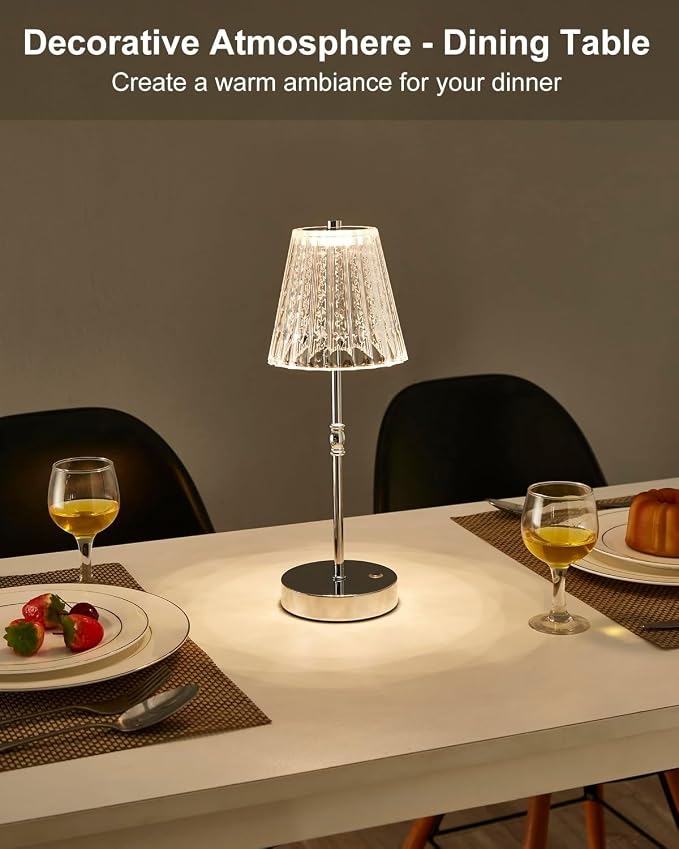 SAIWEYA Cordless Table Lamp Battery Operated Touch Dimming Crystal Lamp | 3 Colors Modes, Rechargeable LED Desk Lamp Night Light for Bedroom, Kitchen, Bar, Office