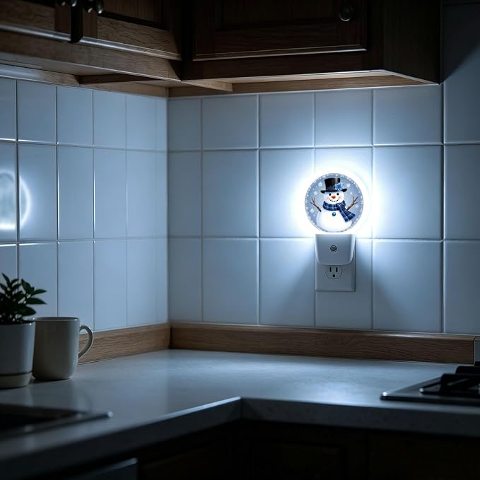 Night Lights Plug into Wall Blue Snowman Night Light Energy Saving LED | Winter Plug in Night Lights for Wall Socket with Dusk-to-Dawn Sensor for Bedroom, Bathroom and Living Room
