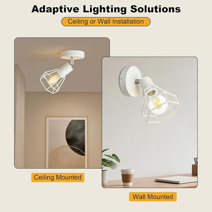 HiBay 1-Light Ceiling Track Lighting Fxiture White, Modern Spotlight, E26 | Rotatable 1 head with farmhouse metal cage shade for kitchen bedroom bedside wall, bulb not included