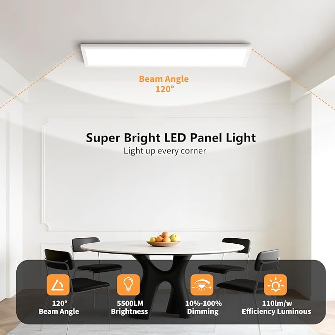 AIKVSXER 6Pack 1x4 LED Flat Panel Light Surface Mount Ceiling Fixture White | 50W 5500LM, 3CCT (3000K/4000K/5000K), Ultra-Thin 48In, 10-100% Triac Dimmable for Kitchen, Garage, Office, Basement