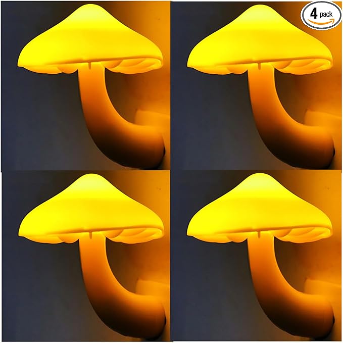 AUSAYE 4 Pack Plug in Night Light, Mushroom Light LED Nightlights for Kids, Adults, Bedroom, Bathroom,Hallway, Stairs, Kitchen Warm Yellow