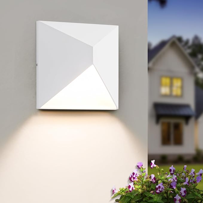 QQCherry Outdoor Light Fixture Wall Mount with 3 Lighting Modes, White LED Exterior Lighting fixtures for Outside, Modern Front Porch Lights, Waterproof Black Wall Sconce for House,