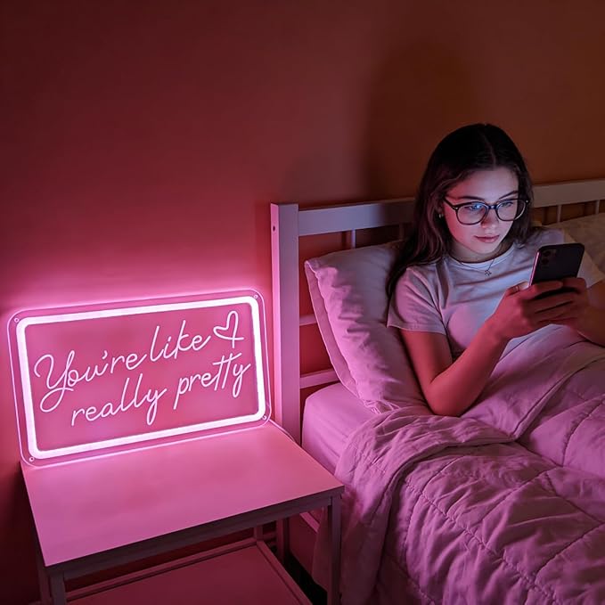 You like really pretty Neon Sign for bedroom wall,Pink led sign for wall decor with USB Power and Dimmer Switch,15 * 9 inch neon signs for room decor