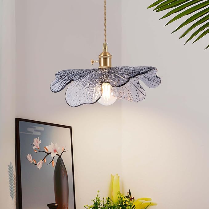 Plug in Pendant Light Fixtures,Hanging Light Fixture 12.9in Blue Glass Pendant Light,E26 Pendant Lighting for Kitchen Island, Bedroom, Dining Room, Living Room