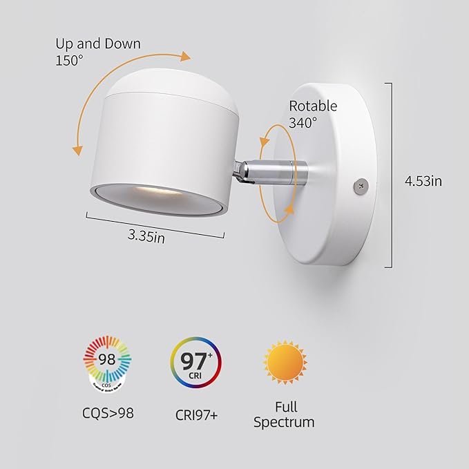 Aisilan 7W Modern Adjustable Wall Sconce Bedside Wall Light LED Wall Reading Lighting Warm White Ceiling Spot Accent Light for Bedroom Corridor Gallery and Living Room 3000K