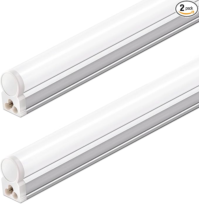 Barrina T5 LED Shop Light 2FT, 1100lm, 10W, 6500K (Super Bright White), Utility Garage Lighting, Linkable Ceiling and Under Cabinet Light, Corded Electric with ON/Off Switch, 2 Packs
