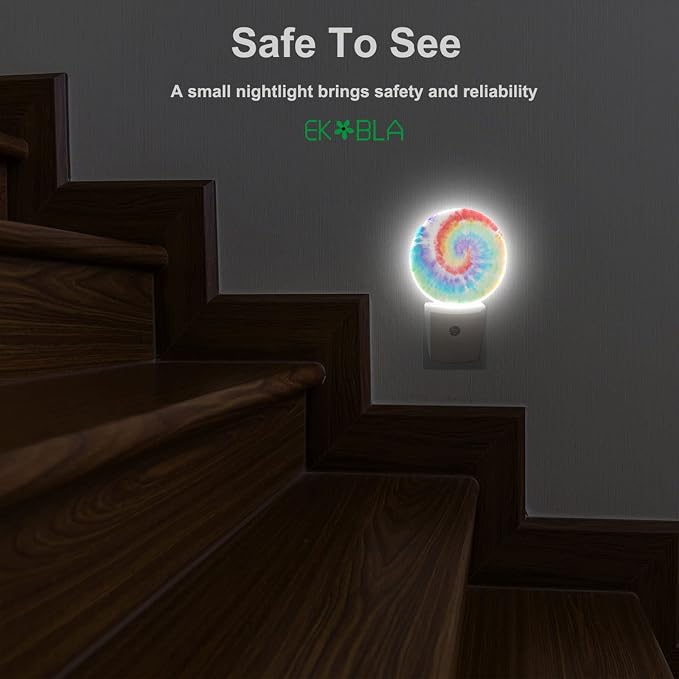 EKOBLA Tie Dye Night Light, Rainbow Spiral Colorful Night Lights Plug Into Wall with Auto Sensor for Bedroom and Bathroom