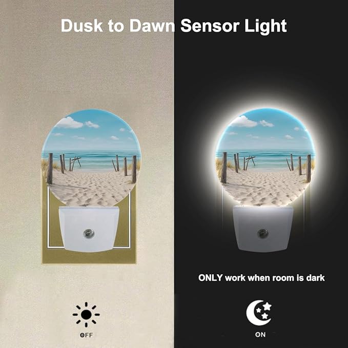 EKOBLA Beach Scene Plug-in Nightlights Sea Ocean Decorative Night Light with Dusk-to-Dawn Auto Sensor Energy Saving LED Lighting for Home Bathroom Coastal Decor