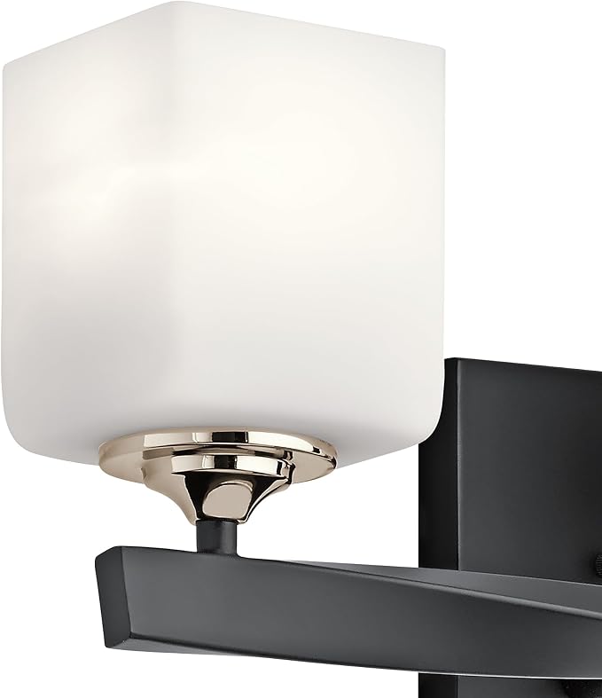 Kichler Marette 3-Light Bathroom Vanity Light, Black | Modern transitional vanity light with satin etched cased opal glass (22.75" x 8"), 55002BK