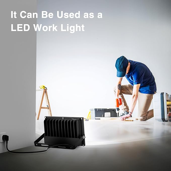 Onforu 80W Flood Lights Outdoor,8000lm Bright LED Work Light with Plug,Daylight White LED Flood Lighting, IP66 Waterproof Security Yard Lights for Garage Stadium 2 Pack