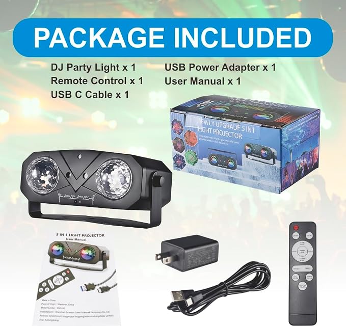 Party Disco Light, 5-in-1 DJ Stage Light Ocean Star Projector with Remote | Music Sound Control for Parties Birthday Christmas Gift Wedding KTV Bar Club Home Room Decor Lighting
