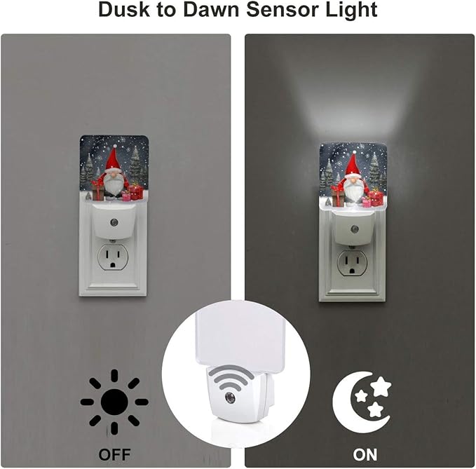 Christmas LED Plug-in Night Light 2-Pack, Auto Sensor Emergency Snowflake Nightlights Set of 2 for Dawn Bedroom Kitchen/Dusk Bathroom/Night Stairs Hallway Toilet
