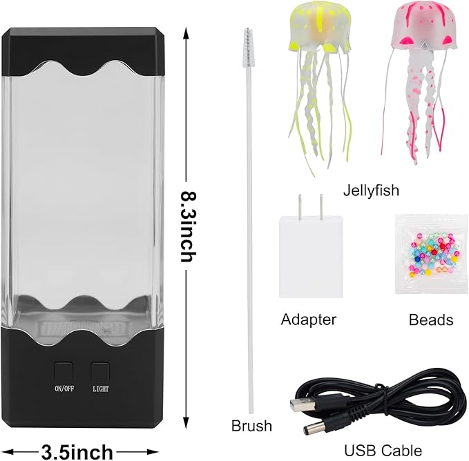 Jellyfish Lamp, LED Jelly Fish Aquarium Tank Night Light 7 Color Changing Mood Lamp for Home Office Decor, Birthday Christmas Gifts for Kids Women Men Square（Black）