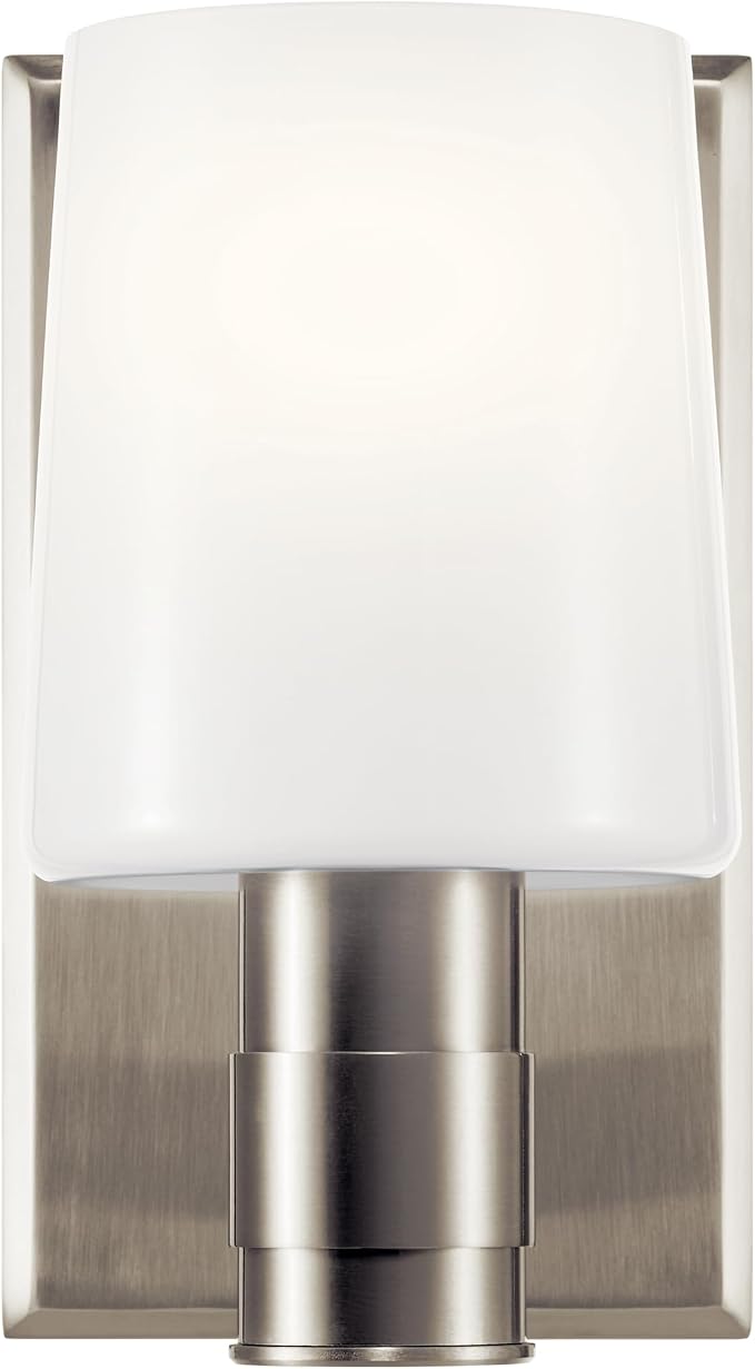 Kichler Adani 1-Light Wall Sconce, Modern Light with Opal Glass in Brushed Nickel, for Bathroom, Powder Room, Kitchen, Bedroom, or Hallway (8.5" x 5"), 55174NI