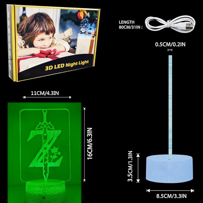 3D Night Light, 16 Color Changing Cartoon USB Desk Lamp, Crest of Hyrule Illusion Lighting with Remote Control for Home Decor Gift for Kids. (1)