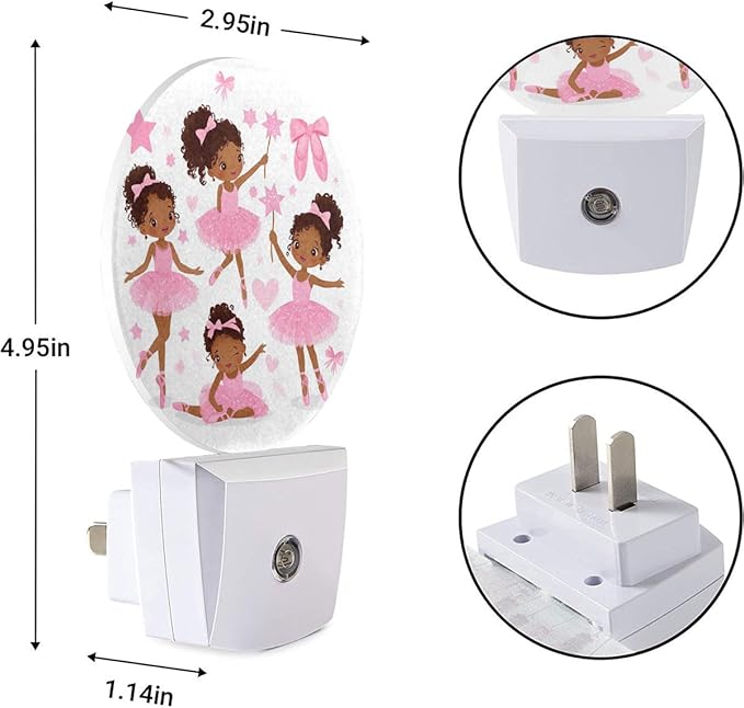 EKOBLA Cute Black Ballet Dancers Night Light African-American Ballerinas Girl Cartoon Night Lights Plug into Wall Auto Sensor LED Lamp for Ballet Lovers Teen Girls Gifts