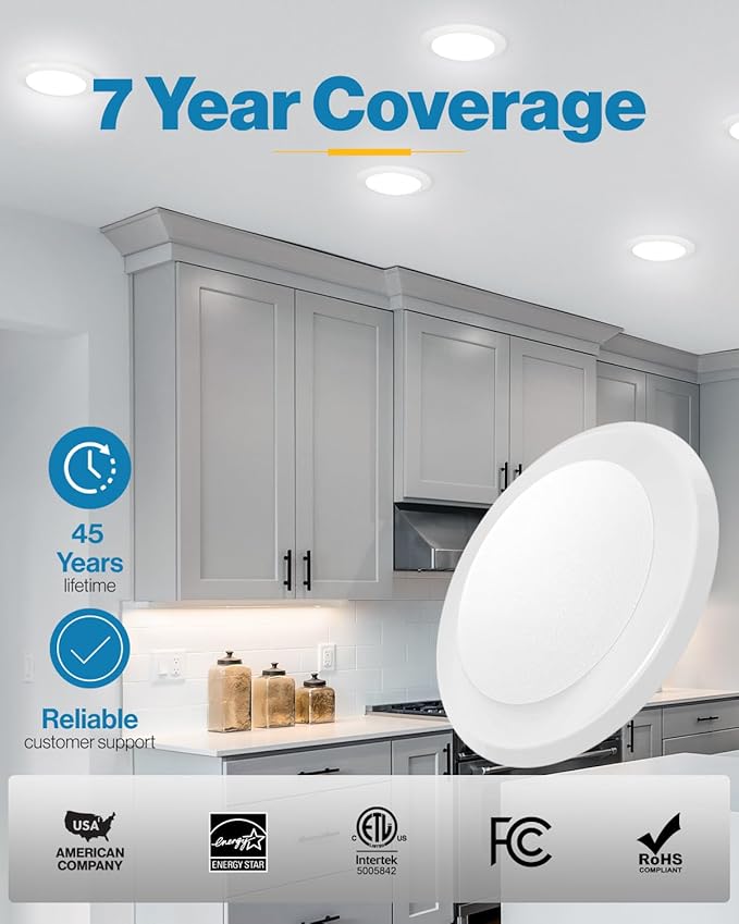 Sunco 6 Pack LED Disc Lights Ceiling 6 Inch, Flush Mount Disk Light, Recessed Can Lighting, 1050 LM, 15W (75W Equivalent), 4000K Cool White, Dimmable, Damp Rated ETL.