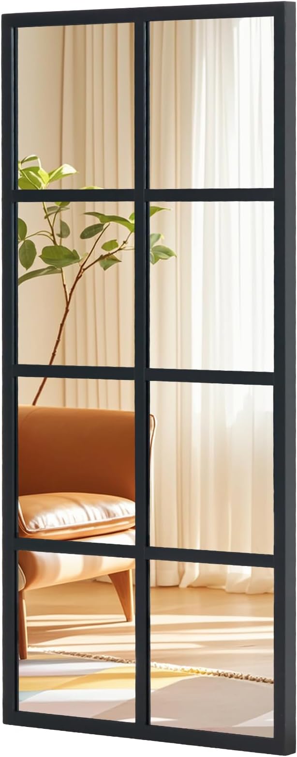 NEWBULIG Wall Mirror, 32" x 16" Window Decorative Mirrors, Metal Framed Wall Decor Wall-Mounted Mirrors for Bedroom, Living Room, Entryway, Black