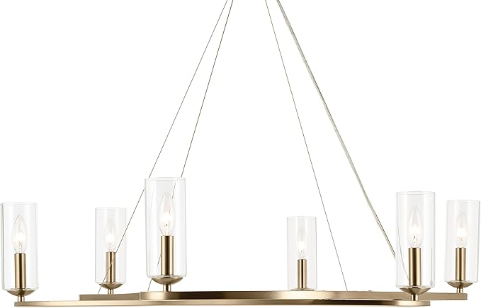 Kichler Harpin 6-Light Chandelier, Sloped Ceiling Compatible, for Dining Room or Kitchen with Clear Glass in Champagne Bronze (8.5" x 37.75"), 52771CPZ