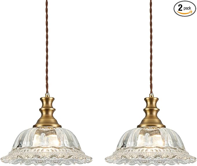 HDDFL Glass Pendant Lights Modern Pendant Lighting Fixtures Hanging Lamp Brushed Finish Hanging Light Fixture for Kitchen Island Bedroom Dining Room Coffee Shop Hallway 2 Pack