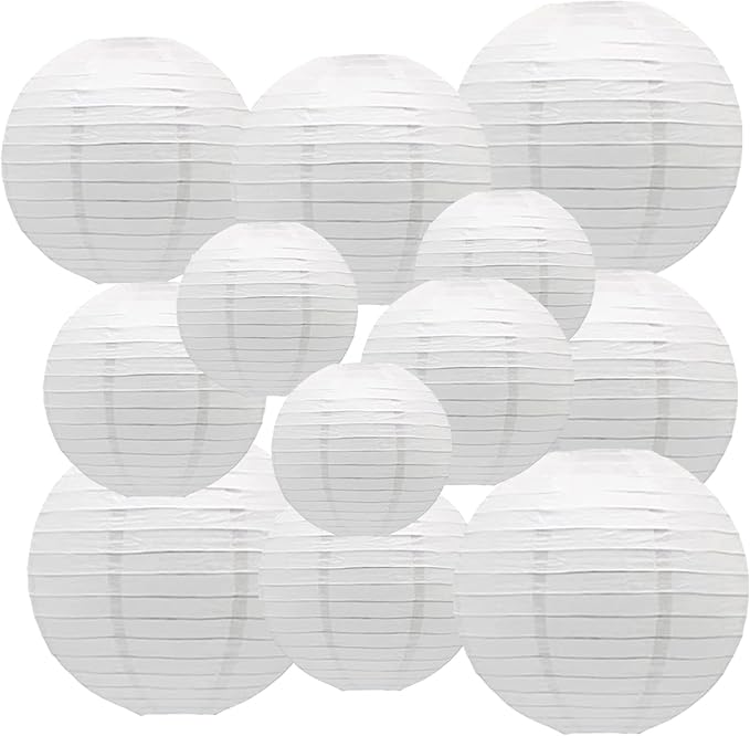 White Paper Lanterns Decorative,Hanging Chinese Lanterns Indoor Outdoor for Birthday, Wedding, Christmas, Bridal, Home Decor, Ceiling Decorations(Size of 4”, 6”, 8”, 10”,12Pcs)