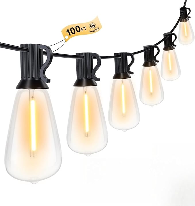 100FT Outdoor String Lights, Waterproof Patio Lights with Shatterproof ST38 Vintage Edison Bulbs, Connectable Outside Hanging Lights for Backyard, Porch, Deck, Balcony, Garden, 2500K Dimmable