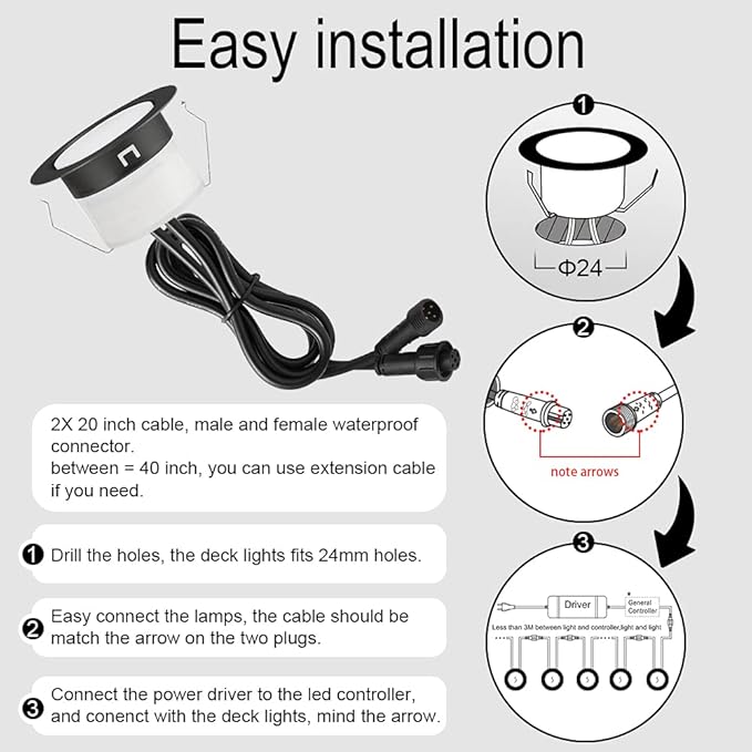 FVTLED Low Voltage Recessed RGBW Deck Light, Φ1.22 RGB & Warm White Stainless Steel Waterproof Outdoor Step Lighting In-ground Landscape Pathway Patio Stair Decor Lamp, Black
