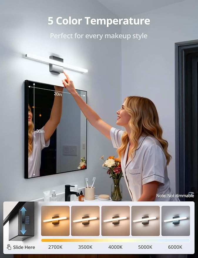 2 Pack 24Inch Long Vanity Light for Bathroom 5 Color Adjustable Modern, Bright 14W 1250LM Black Bath Bar Lighting Fixtures Over Mirror IP44 Rustproof Minimalist Led Wall Sconce for Powder Room