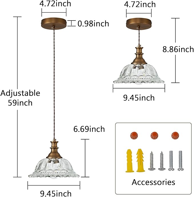 HDDFL Glass Pendant Lights Modern Pendant Lighting Fixtures Hanging Lamp Brushed Finish Hanging Light Fixture for Kitchen Island Bedroom Dining Room Coffee Shop Hallway 2 Pack
