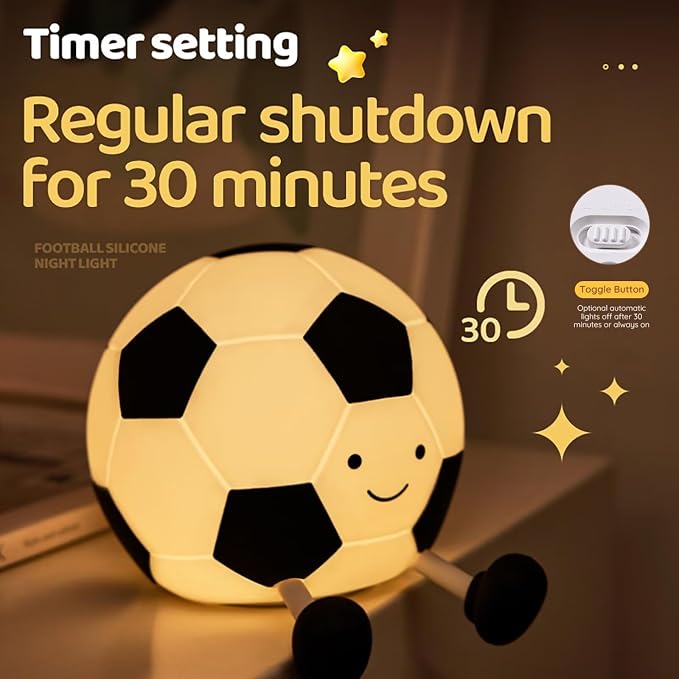 Cute Soccer Ball Night Light for Kids, Soft Silicone Cartoon Football Lamp, Rechargeable Bedside Nightlight with Timer Dimmable Nursery Light for Bedroom Sports Themed Room Decor, Gift for Soccer Fans