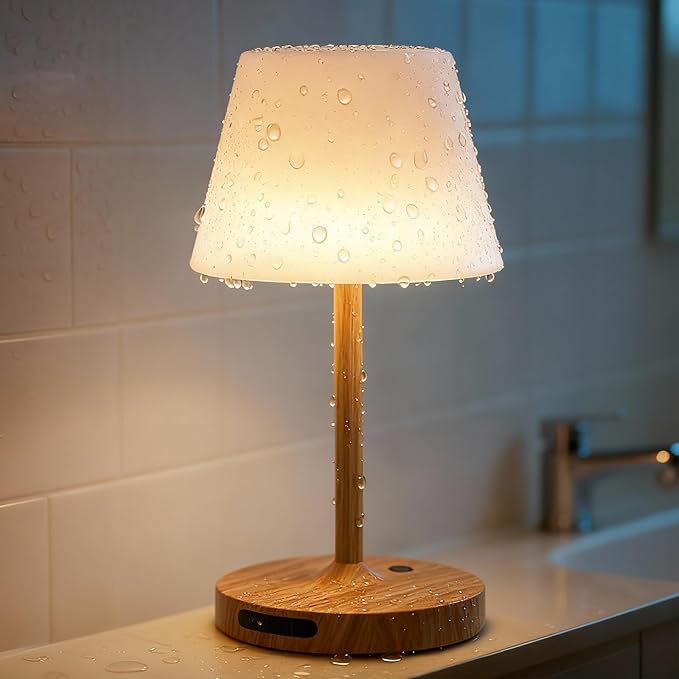 SAIWEYA Outdoor Waterproof Shower Lamp, 8000mAh Rechargeable Bathroom Lamp | IP65 Cordless Shower Light, Emergency Power Bank, Touch Dimming, Long-Lasting Battery, Versatile for Patio, Camping, Bathroom