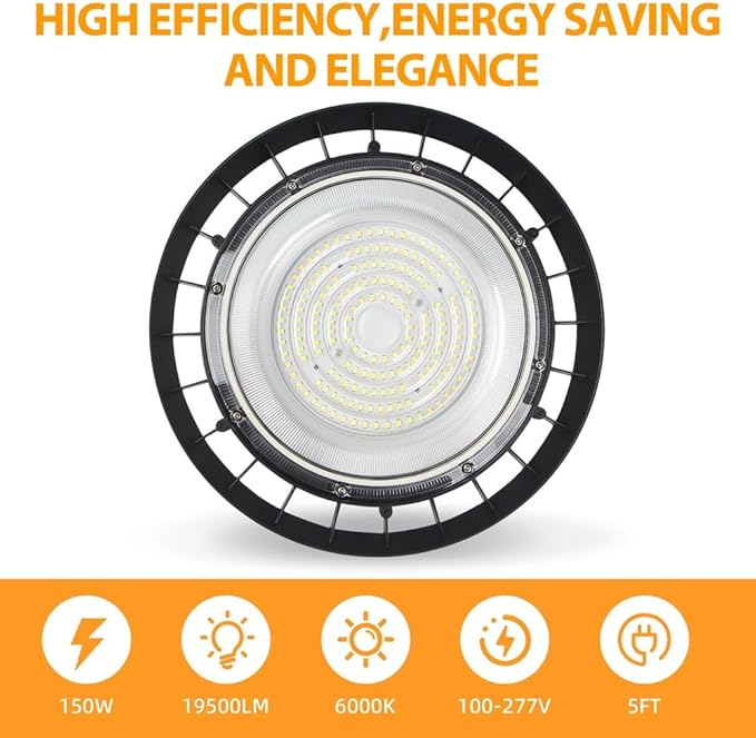 4-Pack 150W LED High Bay Lights 19500LM,Industrial Warehouse Shop Factory Light Fixture,6000K Daylight White,AC100-277V