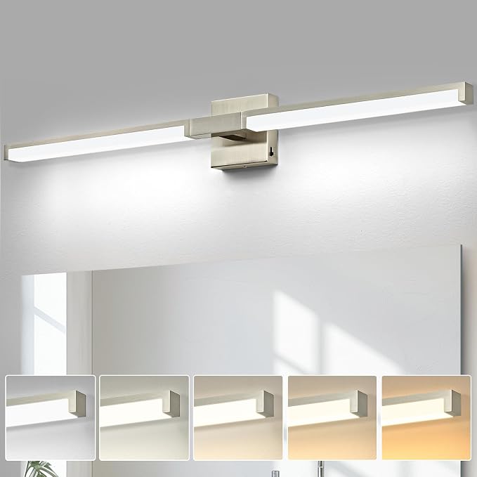 Modern Bathroom Light Fixtures Over Mirror, 40 Inch Brushed Nickel Vanity Light Bar for Bathroom, 24W 5CCT Diammable Wall Light