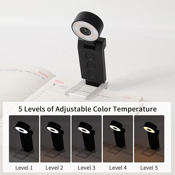 Book Light,USB Rechargeable Clip-On Reading Light,30 Adjustable Modes,Eye-Caring,Flashlight with Timer, Perfect for Book Lovers/Travel(Black, Round)