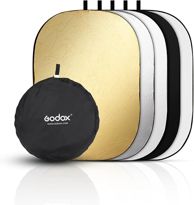 GODOX 32"x47"/80x120cm Collapsible Photography Light Reflector, 5-in-1 Oval Multi Disc Diffuser with Carrying Bag - Gold, Silver, Black, White, Translucent for Video Studio Outdoor Lighting