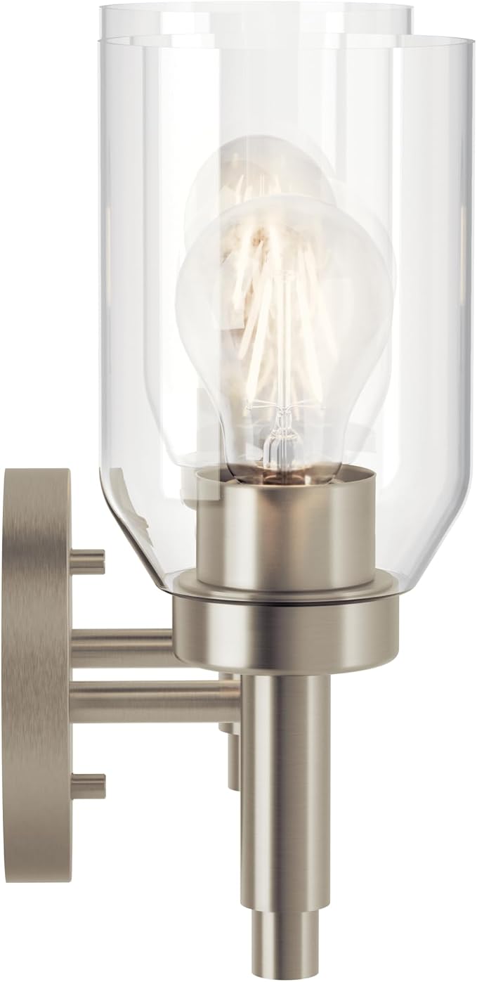 Kichler Madden 2-Light Bathroom Vanity Light, Brushed Nickel | Modern vanity light with clear glass for single or double bathroom mirrors (14.25" x 10.5"), 55184NI