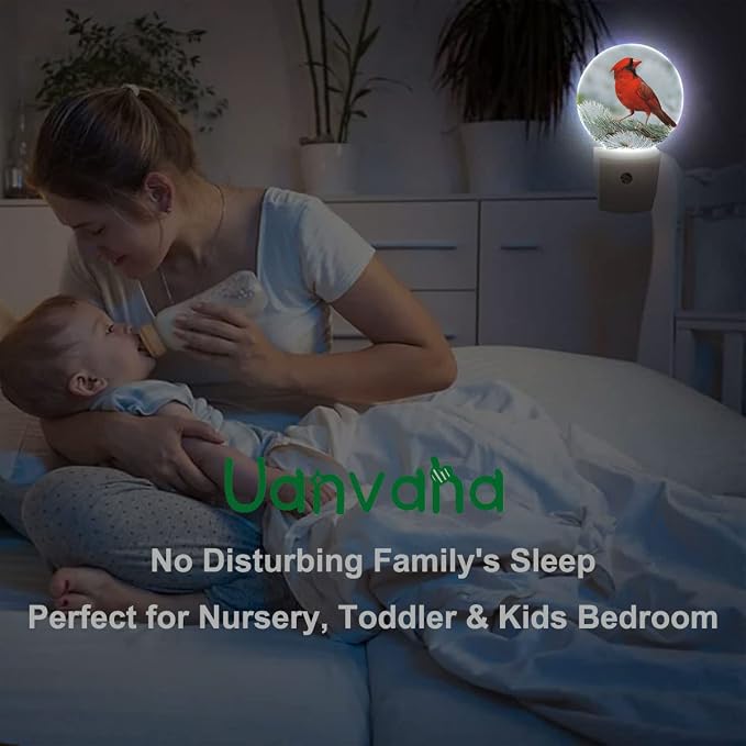 Cardinal Night Light Northern Red Bird On Tree Branch Plug-in Nightlight LED Auto on/Off for Hallway Stairway Kitchen Men Women Bedroom