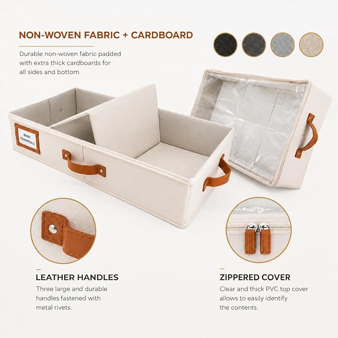 Under Bed Storage, Large 2pc with Lid, Ivory | Drawer-style pull-out design, Fits blankets, clothes, fabric & shoes, Bins with lids, Bedroom & closet storage