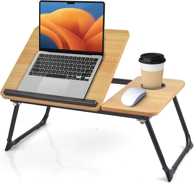 Lap Desk for Couch/Sofa/Floor, 5-Angle Adjustable Bed Desk with Foldable Legs &Cup Holder, Light Weight Bed Tray Table for Writing/Eating/Reading, Portable Laptop Stand for Adults, Kids