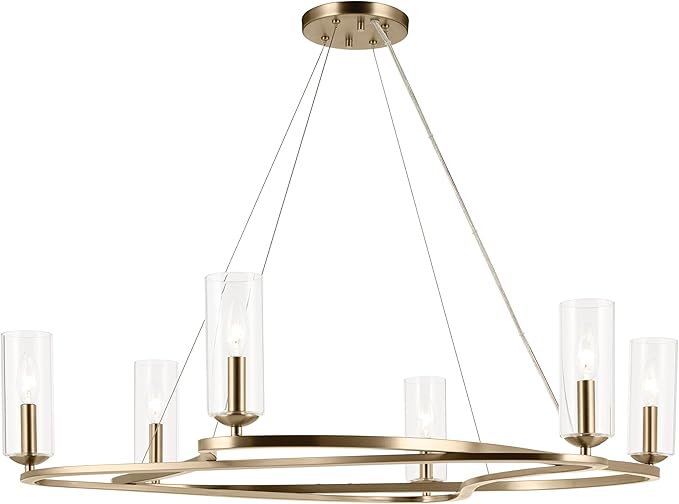 Kichler Harpin 6-Light Chandelier, Sloped Ceiling Compatible, for Dining Room or Kitchen with Clear Glass in Champagne Bronze (8.5" x 37.75"), 52771CPZ