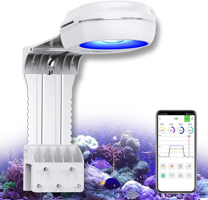 PopBloom RL60 Full Spectrum Reef Light WiFi Marine Reef LED Aquarium Light Saltwater Aquarium Fish Tank Lamp (60W WiFi - White)