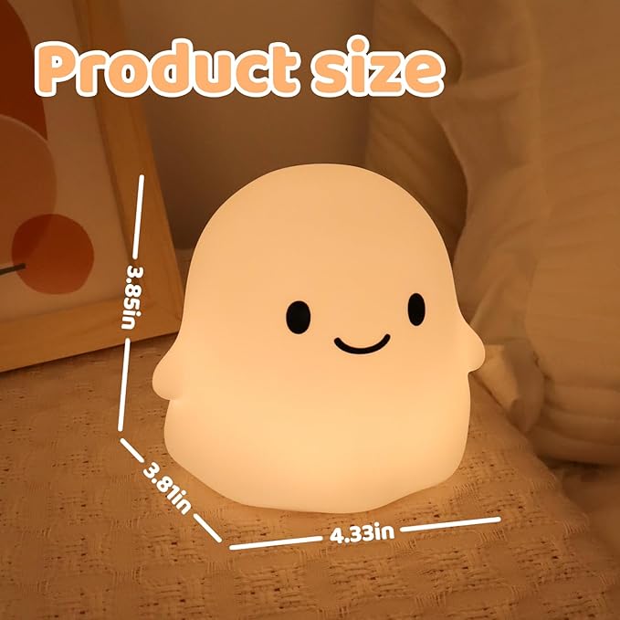 Halloween Ghost Night Light, 50-Hour Battery & Pat Control, Cute Squishy Lamp for Kids Room Decor, USB Rechargeable with Timer, Cute Home Decor