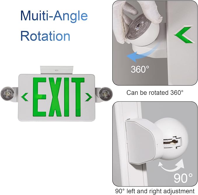 TANLUX Green Exit Sign with Emergency Lights, LED Emergency Exit Light with Battery Backup, UL Listed, AC 120/277V, Commercial Emergency Lights Combo for Business - 4 Pack