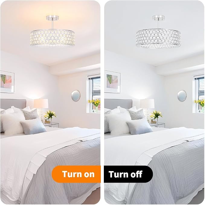 Lxybcce Chrome Crystal Ceiling Light Fixture - Modern Semi Flush Mount Ceiling Chandelier Lighting for Kitchen, Dazzling Prism Chandelier for Bedroom, Bathroom, Dining Room, 5 Light, 16 in