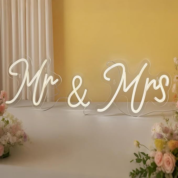 Mr and Mrs Neon Sign for Wedding Neon Light LED Backdrop Wall Decor USB Wedding Reception Decoration Gifts for Anniversary Engagement Banquet
