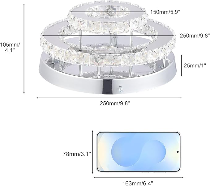 Mini Chandelier LED Crystal Ceiling Light 2 Layers Round Flush Mount Ceiling Light Modern Chandelier Lighting for Hallway Staircase Kitchen Bathroom (Multicolor)