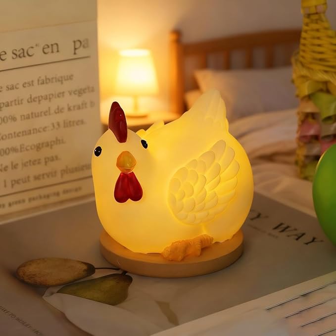 Cute Chicken Egg Night Light for Kids, Battery Powered Resin Lamp, Baby Nursery Nightlight for Kids Room Decor, Funny Chicken Birthday Gift White