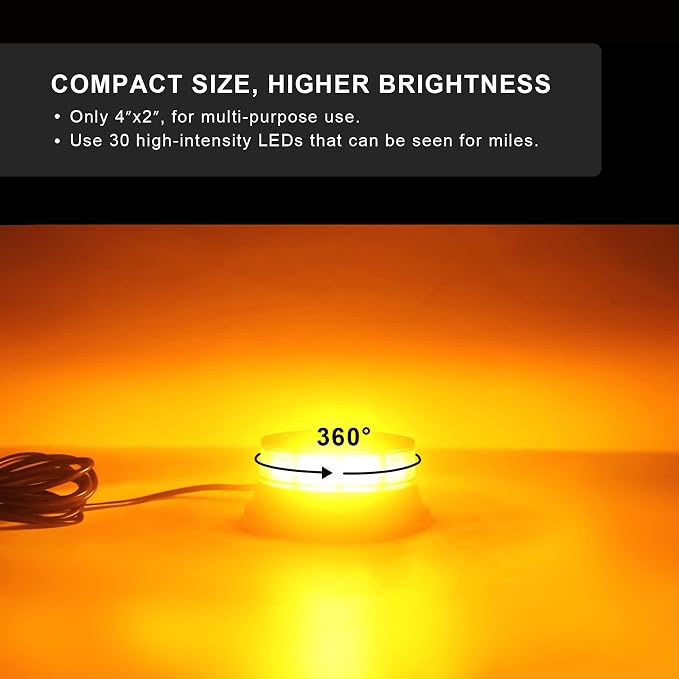 Agrieyes W16M Amber LED Beacon Lights, Emergency Strobe | Warning/Strobe Flashing